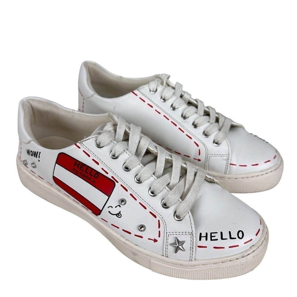 ALDO White Sneakers Women Size 6 Mavrina Trainers Lace Up Shoes Leather Studded‎